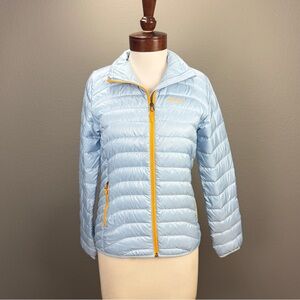 Marmot Ice Blue Duck Down Feathers Puffer Jacket Coat  RDS Certified Sz SP